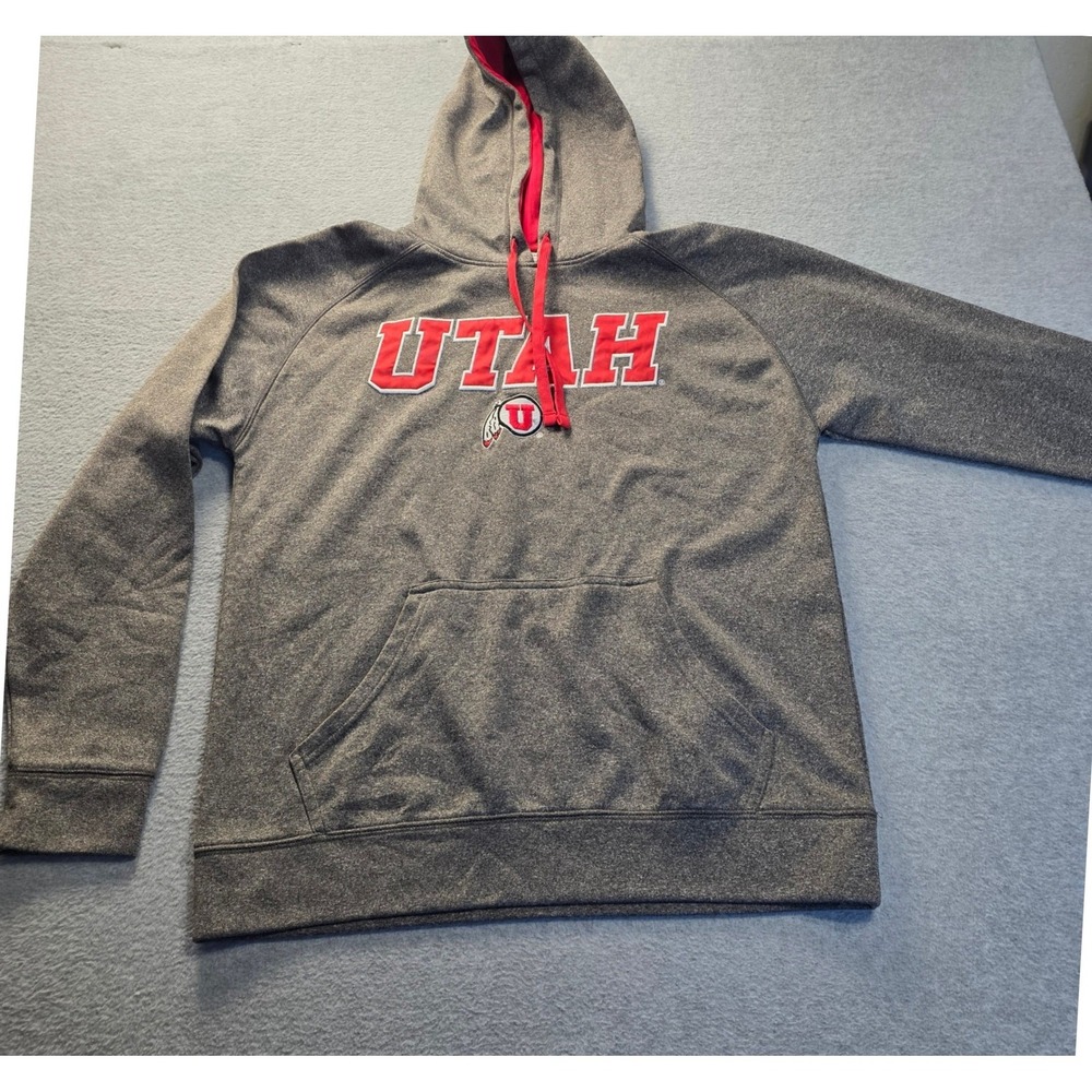 Utah Utes Champion‎ Hoodie Mens Medium Gray Red NCAA College Pullover Sweatshirt